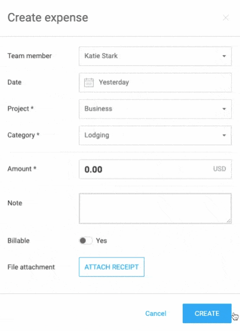 Creating expenses in Clockify