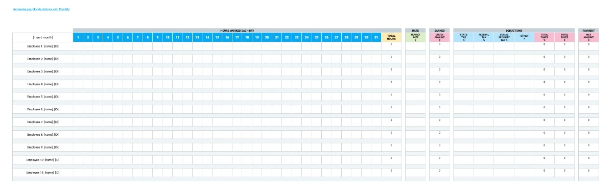 Basic Monthly Payroll Template