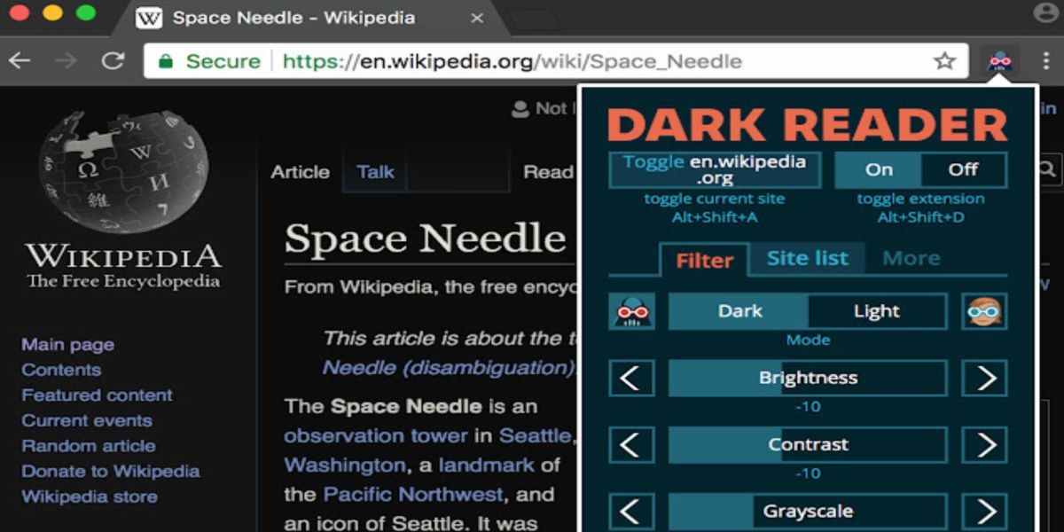 Dark Reader chrome extension