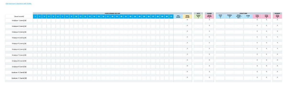 Monthly Payroll Template with PTO