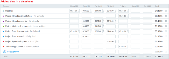 adding time in a timesheet