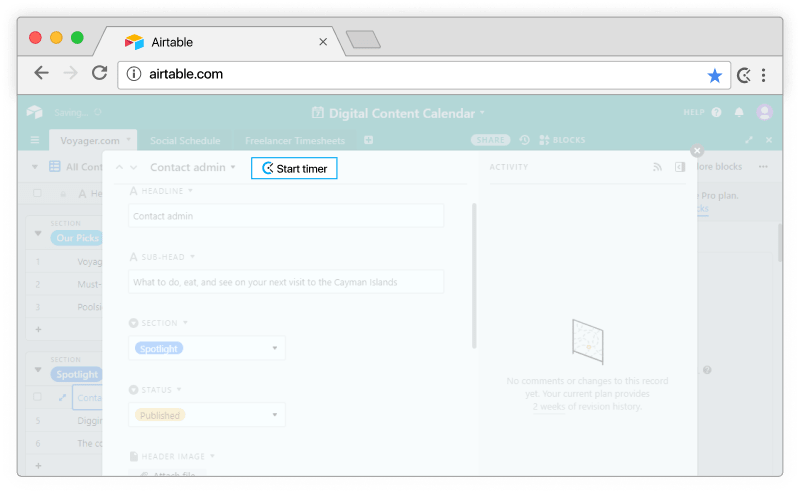 Zeiterfassung in Airtable - Timer erscheint in Airtable-Elementen