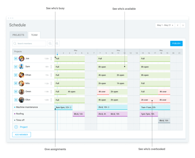 Team scheduling feature