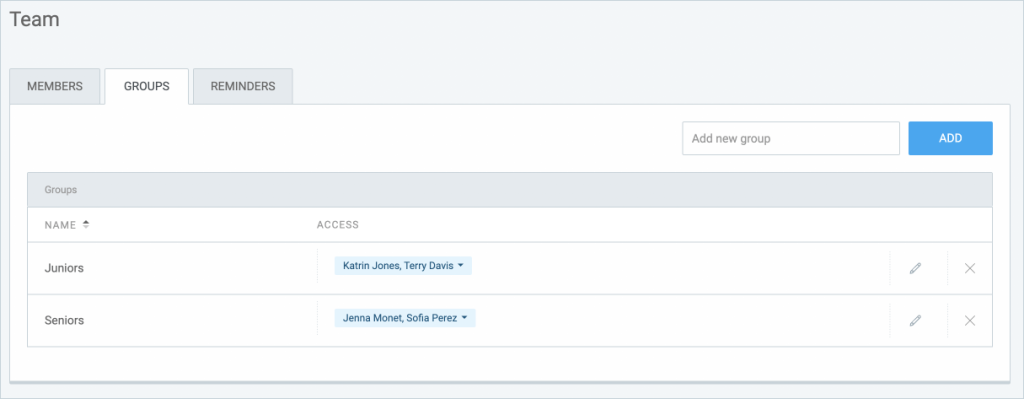 Organizing team members in groups for easier task management.