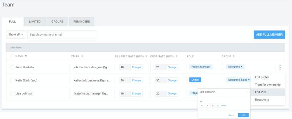 Editing user PIN codes.