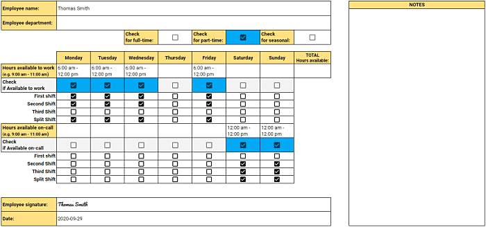 Employee Availability Form