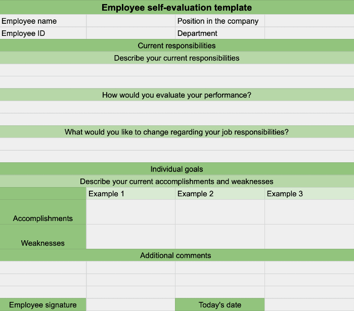 Employee self-evaluation template