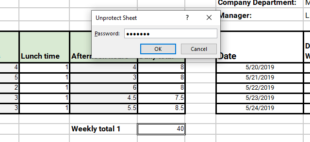 employees enter password to edit timesheet