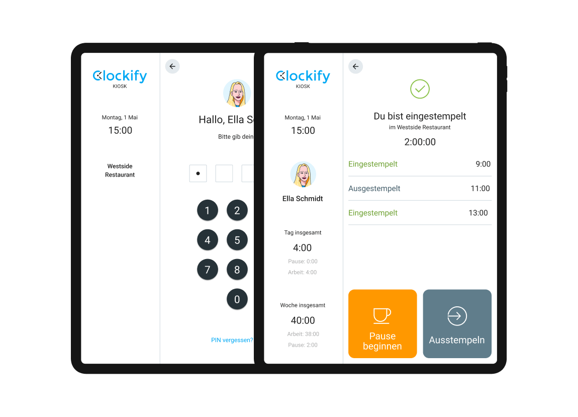 Kiosk-Funktion in Clockify (Screenshot)