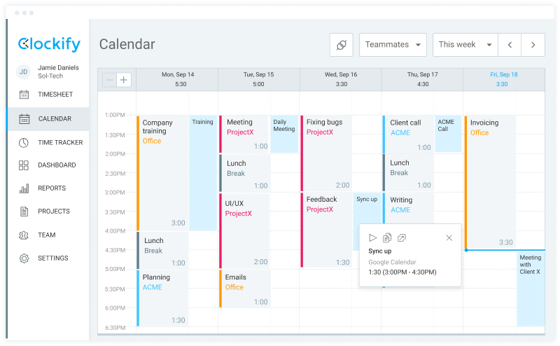 Google Calendar integración de control del tiempo, captura de pantalla