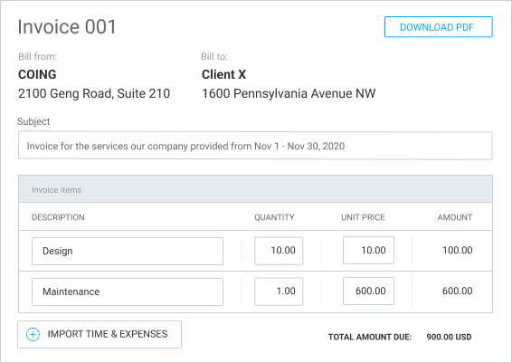 Extra features Invoicing