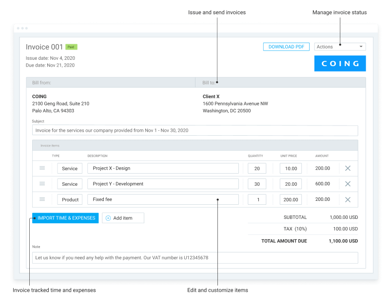 Free Toggl alternative invoicing screenshot