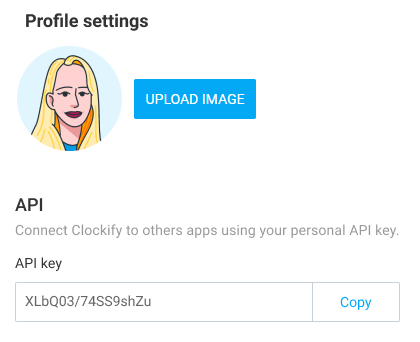 Copy API key from Clockify
