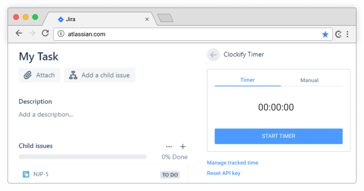 Atlassian Jira time tracking integration screenshot