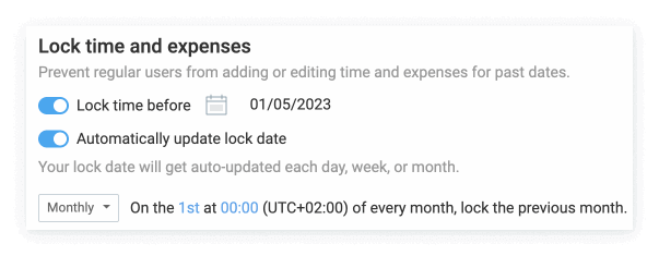 Locking time entries after a custom period of time.