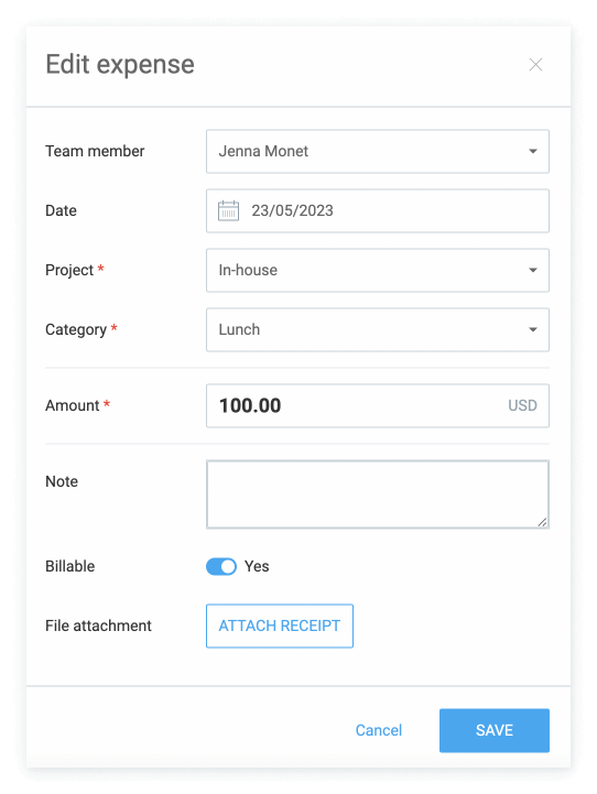 Recorded expense for a business lunch.