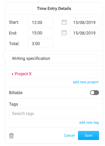 Mac time tracking app screenshot of editing details
