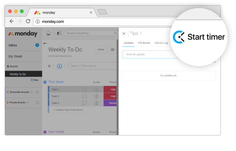 Monday time tracking integration screenshot