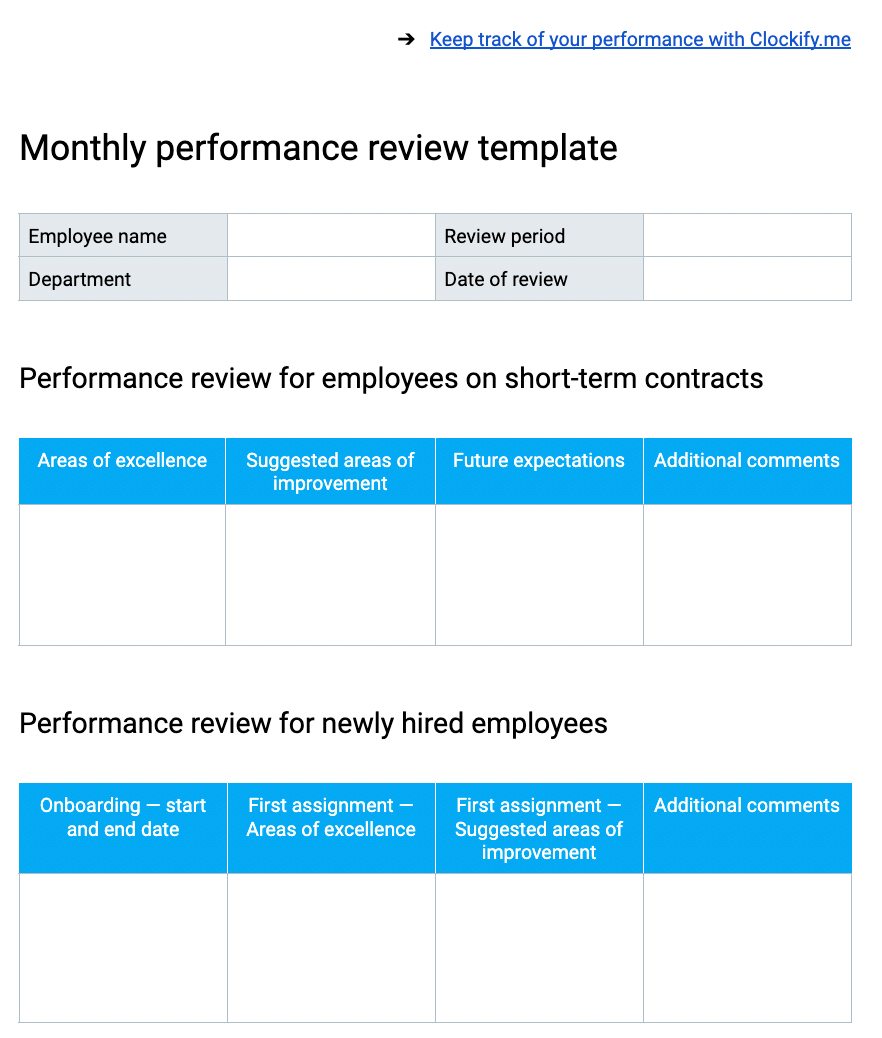 Monthly performance review template