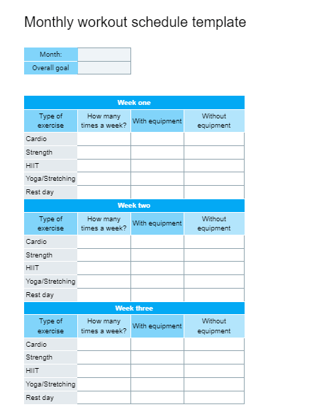 Plantilla de plan mensual de entrenamiento