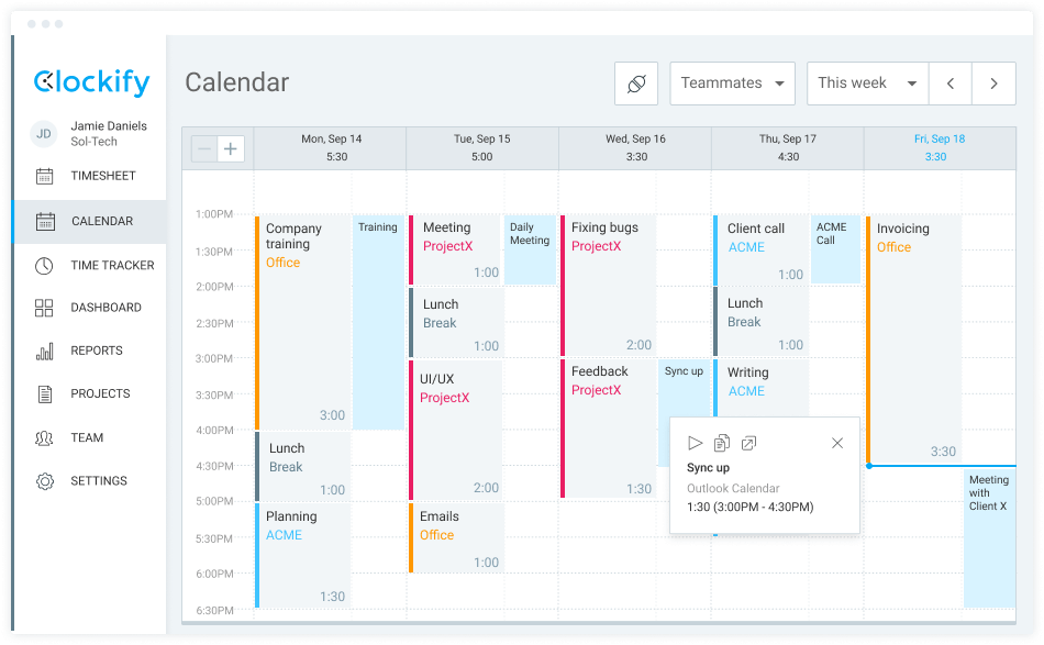 Screenshot der Zeiterfassung-Integration in Outlook