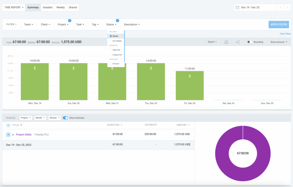 Filtering information in a summary report.