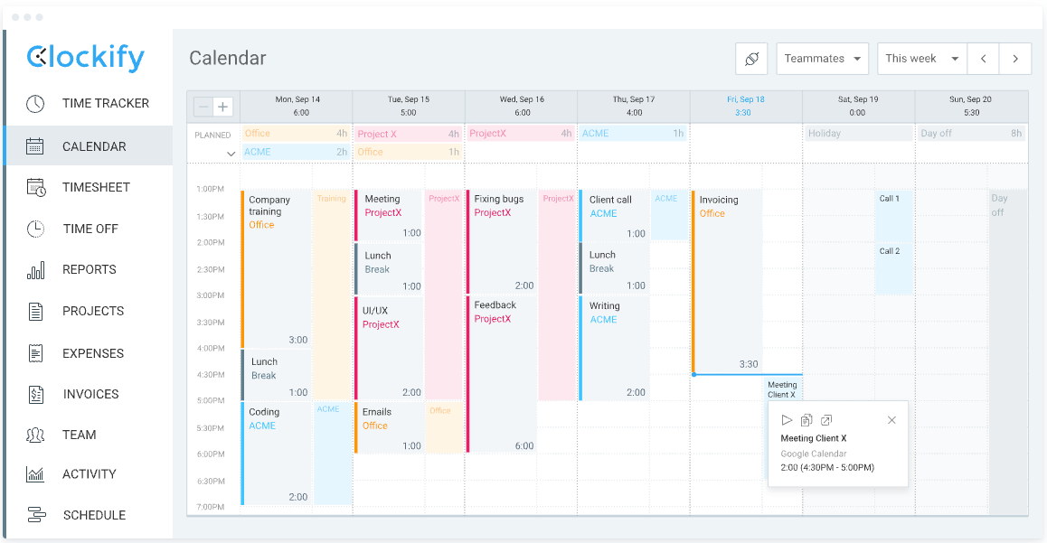 Time Blocking Clockify