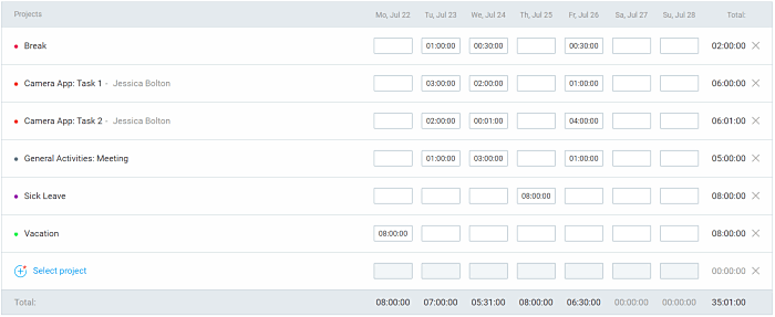 timesheet in Clockify