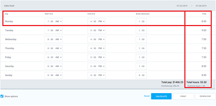 clockify timesheet talculator with added time