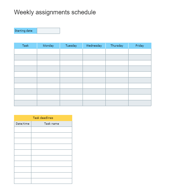 Plantilla de Plan de tareas semanales