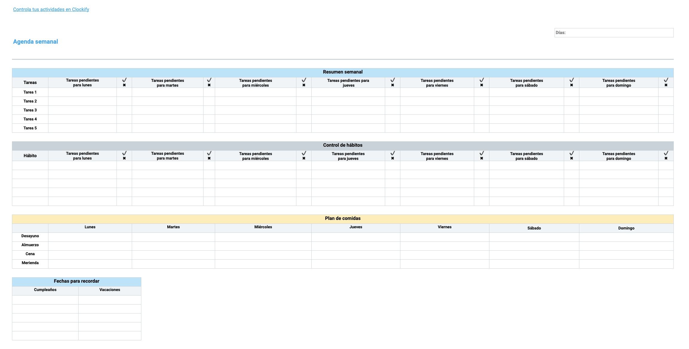 Previsualización de Plantilla de agenda semanal en línea