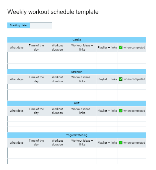 Plantilla de plan semanal de entrenamiento